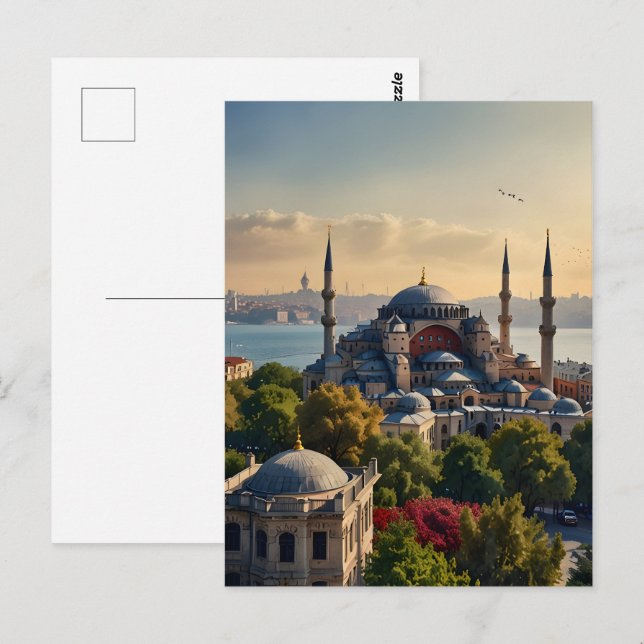 Istanbul vattenfärgsdel vykort (Fram/baksida)