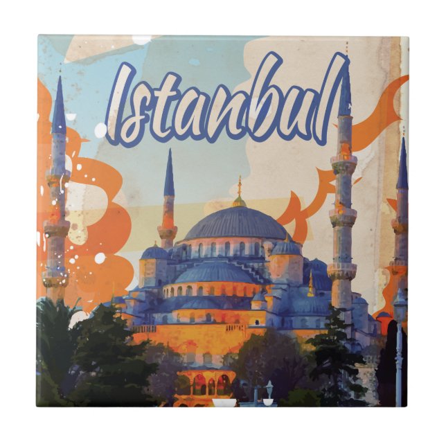Istanbul Vintage Resemaffisch Kakelplatta (Framsidan)