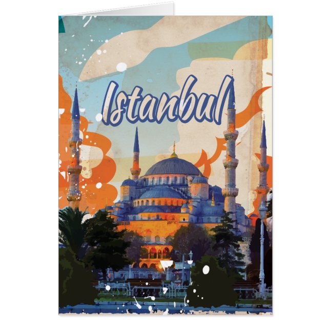 Istanbul Vintage Resemalannanseringaffisch Hälsningskort (Framsidan)