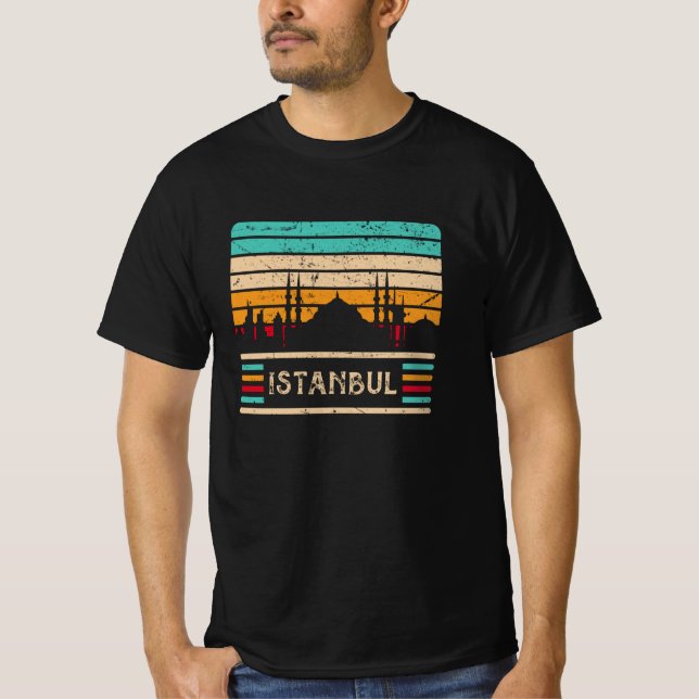 Istanbul Vintage Skyline Sultan Mosque Turkiet T Shirt (Framsida)