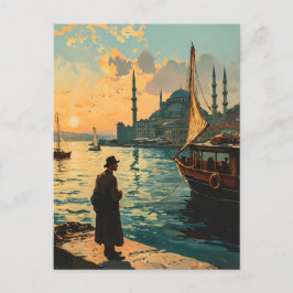 Istanbul: vykort för blå moské och Bosporen-Vintag
