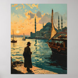 Istanbul: vykort för blå moské och Bosporen-Vintag Poster