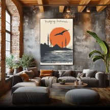 Istanbuls siluett vid solnedgång - minimalistisk s