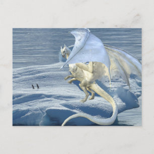 Isvit Draken Snö Vinter Pingviner Vykort
