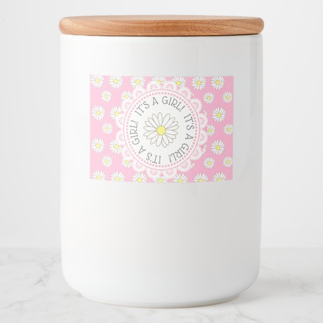 IT ÄR EN GIRL Daisy Girl Baby Stower Flaska Labels Mat Etiketter (Framsida)