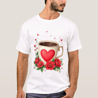 It Is Coffee Time With Mug And Red Hearts T Shirt