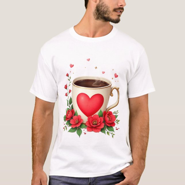 It Is Coffee Time With Mug And Red Hearts T Shirt (Framsida)