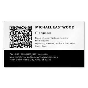 IT-Professionell för Modern Black White QR-kod Magnetiska Visitkort