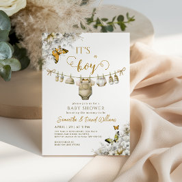 It’s a Boy Baby in Bloom Neutral Clothesline Inbjudningar