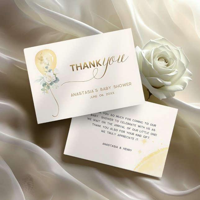 It’s A Boy Baby Shower –Gold Balloon & Greenery Tack Kort (Skapare uppladdad)