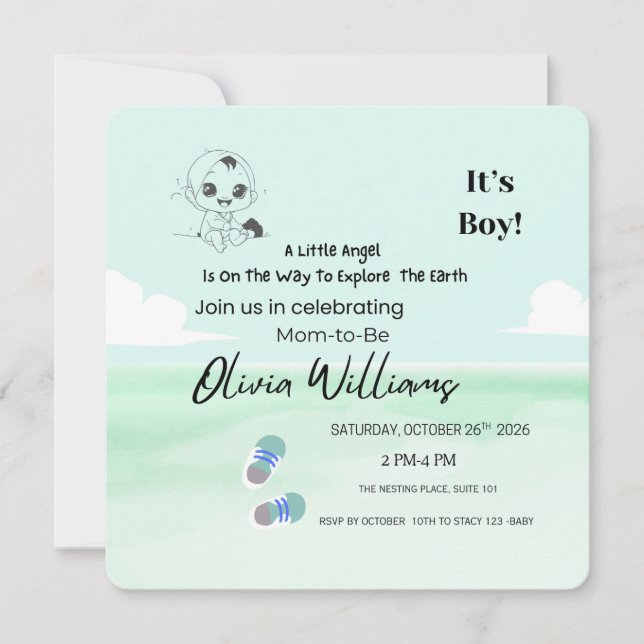 It’s a Boy Baby Shower Invitation | Little Angel B Inbjudningar (Framsida)