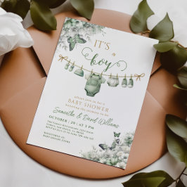 It’s a Boy Sage Green Floral Baby Shower Inbjudningar