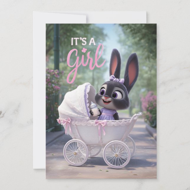 It’s a Girl: Baby Bunny in Pink Lace Stroller Inbjudningar (Framsida)