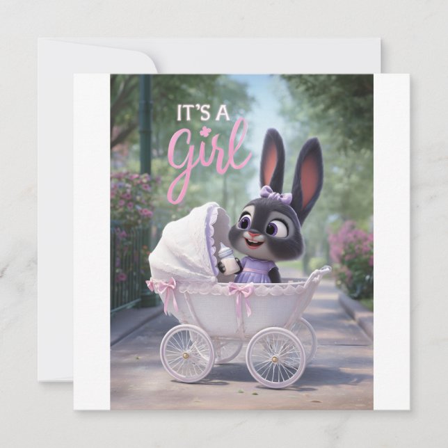 It’s a Girl: Baby Bunny in Pink Lace Stroller Meddelande (Framsida)