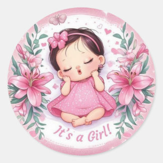 It’s a Girl – Floral Baby Shower Sticker Runt Klistermärke