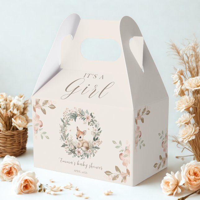 It’s a Girl Floral Deer Baby Shower Favors Presentaskar (Skapare uppladdad)