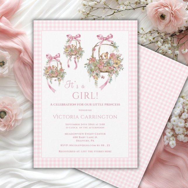 It’s a Girl Pink Vintage Baby Shower Invitation Inbjudningar (Skapare uppladdad)
