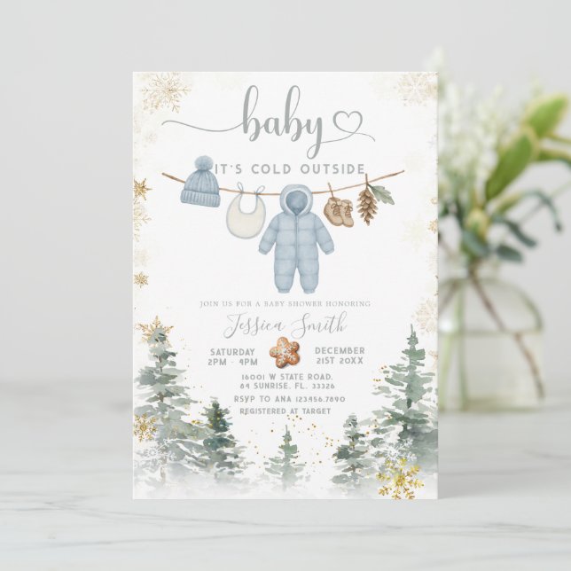 It’s Cold Outside Woodland Baby Shower Invitation  Inbjudningar (Stående Fram)
