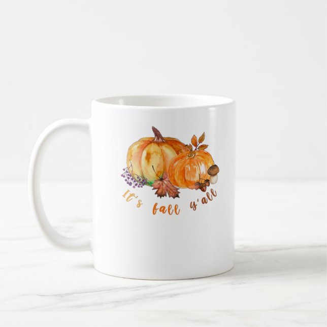 It’s Fall Y’all Autumn Leaves Pumpkin And Mushroom Kaffemugg (Vänster)