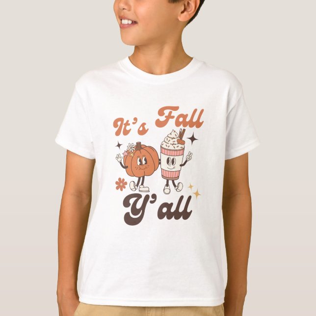 It’s Fall Y’all Kids – Cute Kawaii Pumpkin Spice  T Shirt (Framsida)