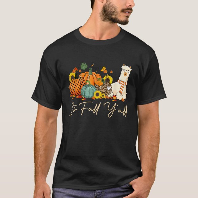 It s Fall Y all Llama Leopard Pumpkin Halloween Fa T Shirt (Framsida)