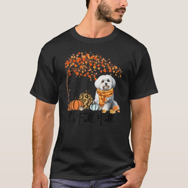 It’s Fall Y’all Maltese Dog Autumn Fall Tree Leopa T Shirt (Framsida)