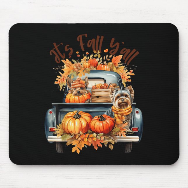 It’s Fall Y’all Yorkie Dogs Pumpkins Truck Autumn  Musmatta (Framsidan)