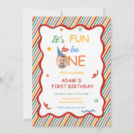 It’s Fun to Be One Colorful Stripe Birthday Photo Inbjudningar