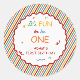 It’s Fun to Be One Colorful Stripe Birthday Runt Klistermärke