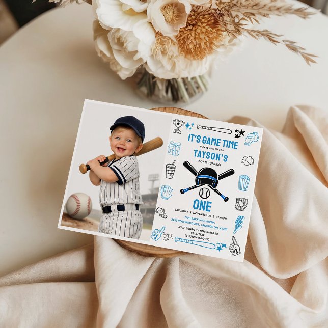 It’s Game Time Baseball 1st Birthday – Fun Sports  Inbjudningar (It’s Game Time Baseball 1st Birthday – Fun Sports Invitation
)