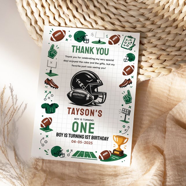 It’s Game Time football 1st Birthday Tack Kort (It’s Game Time football 1st Birthday Thank You Card
)
