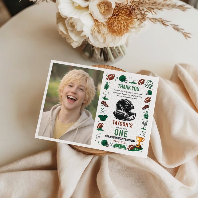 It’s Game Time football 1st Birthday Tack Kort (It’s Game Time football 1st Birthday Thank You Card
)