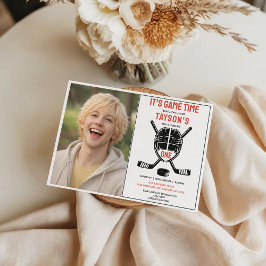 It’s Game Time Hockey 1st Birthday Party photo Inbjudningar