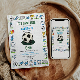 It’s Game Time soccer 1st Birthday Inbjudningar