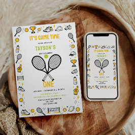 It’s Game Time Tennis 1st Birthday – Fun Kids Inbjudningar