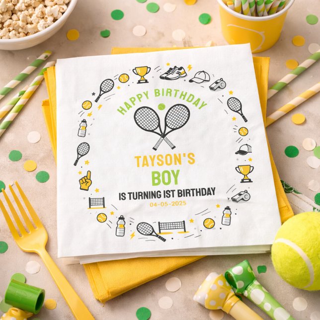 It’s Game Time Tennis 1st Birthday – Fun Kids  Pappersservett (It’s Game Time Tennis 1st Birthday – Fun Kids Napkins
)