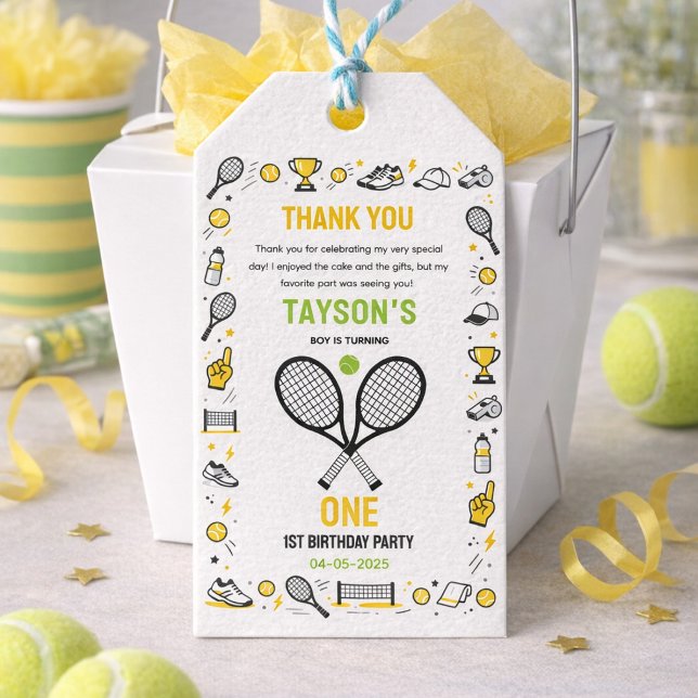 It’s Game Time Tennis 1st Birthday – Fun Kids Part Presentetikett (It’s Game Time Tennis 1st Birthday – Fun Kids Part Gift Tags
)