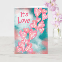 It’s Love – Pink & Teal Heart Cascade Kort