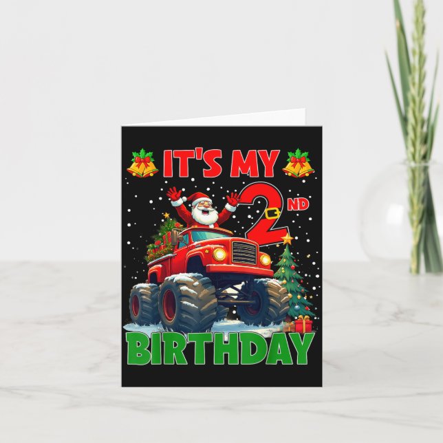 It’s My 2nd Birthday Xmas Santa Monster Truck Chri Kort (Framsida)