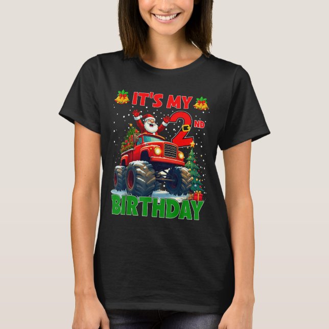 It’s My 2nd Birthday Xmas Santa Monster Truck Chri T Shirt (Framsida)