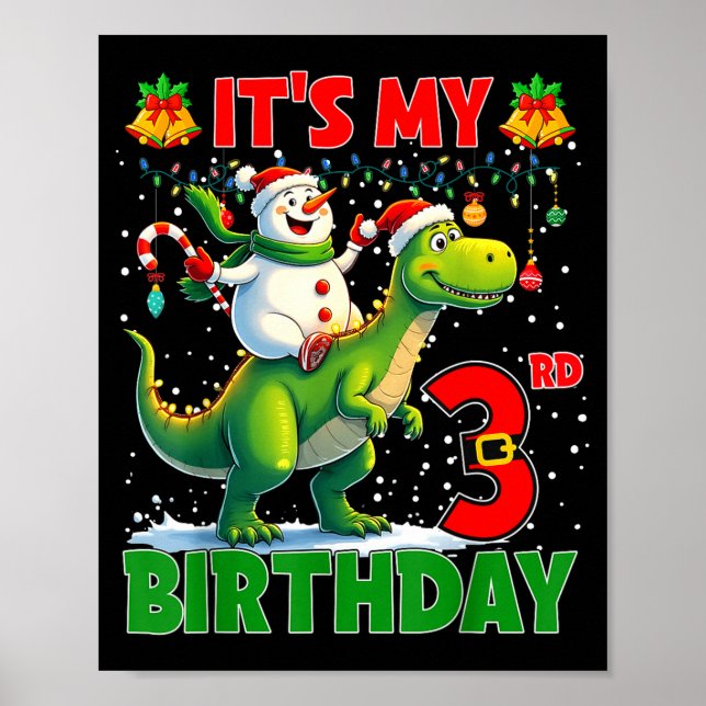 It’s My 3rd Birthday Xmas Snowman Riding Dinosaur  Poster (Framsidan)