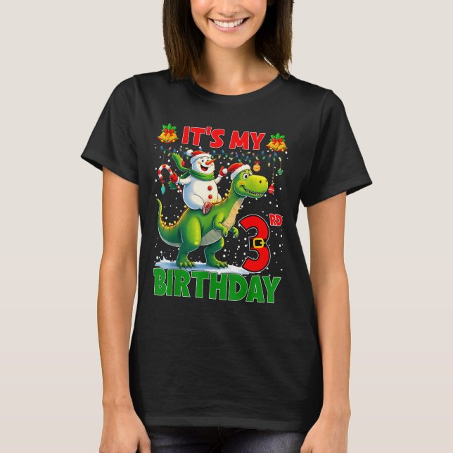 It’s My 3rd Birthday Xmas Snowman Riding Dinosaur  T Shirt (Framsida)