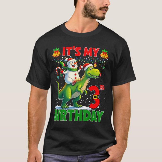 It’s My 3rd Birthday Xmas Snowman Riding Dinosaur  T Shirt (Framsida)