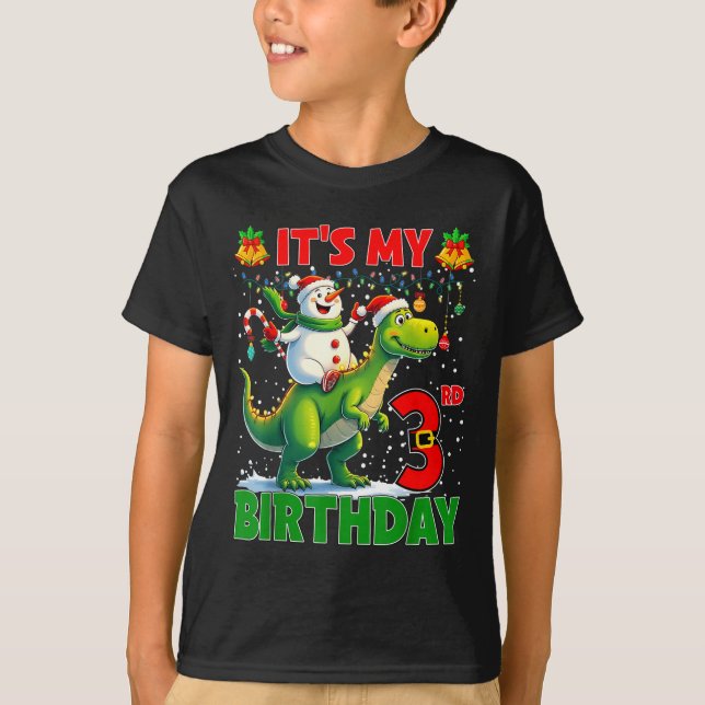 It’s My 3rd Birthday Xmas Snowman Riding Dinosaur  T Shirt (Framsida)