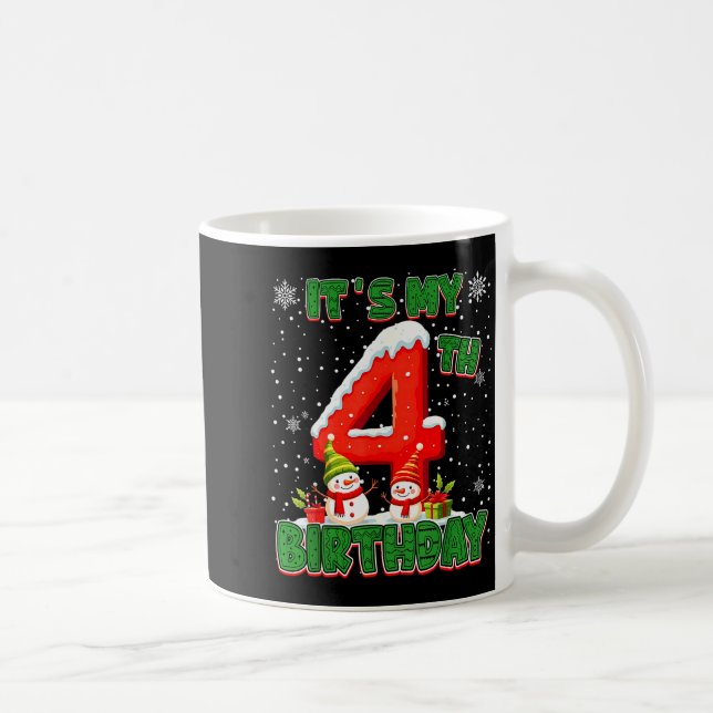It’s My 4th Birthday Christmas Snowman 4 Year Old  Kaffemugg (Höger)