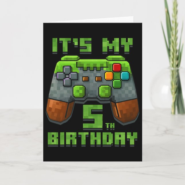 It’s My 5th Birthday Shirt Gamer Video Pixel Game  Kort (Framsida)