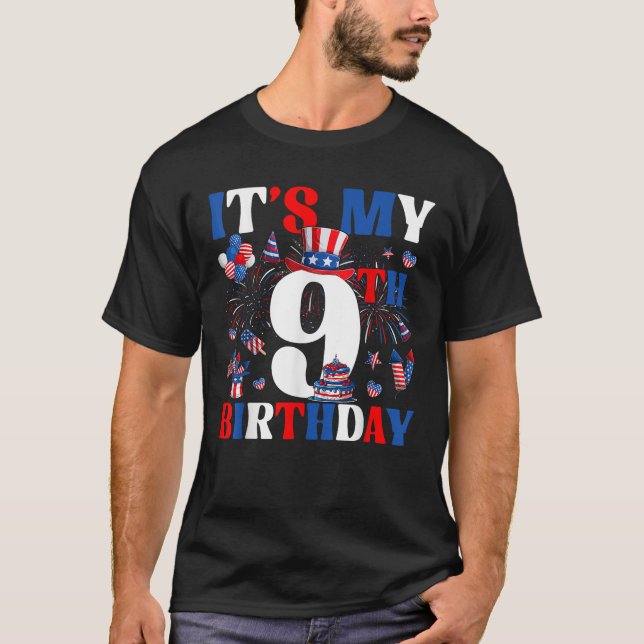 It s My 9th Birthday USA Flag Independence Day 4th T Shirt (Framsida)