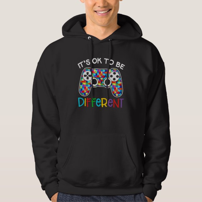 It s Ok To Be Different Games Controller Autism Aw Hoodie (Framsida)