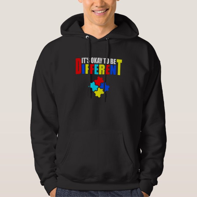 It s Okey To Be Different Autism Awareness Puzzle Hoodie (Framsida)