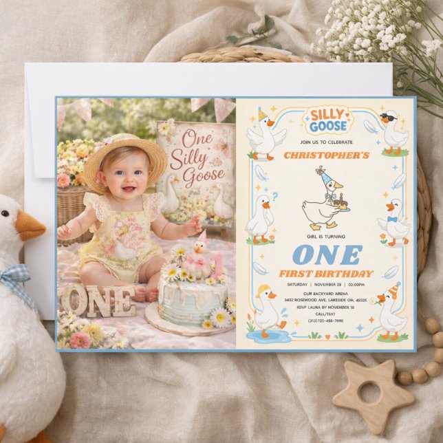 It’s ONE Silly Goose Retro 1st Birthday Fun Modern Inbjudningar (It’s ONE Silly Goose Retro 1st Birthday Fun Modern Invitation
)